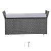 Outdoor Storage Bench, 2-Person PE Rattan Storage Bench, 40 Gal Deck Box with Cushion & Side Handle, Supports up to 400 lbs