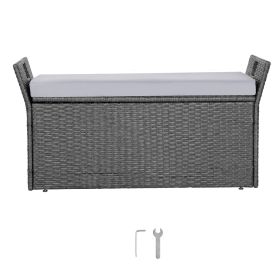 Outdoor Storage Bench, 2-Person PE Rattan Storage Bench, 40 Gal Deck Box with Cushion & Side Handle, Supports up to 400 lbs