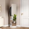 360° Rotating 69"x16" Multifunctional Full Length Mirror with Hook Storage Rack Coat Rack with Mirror Solid Wood Floor Mirror Bedroom Living Room Cloa