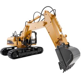 Remote Control Excavator Toy, 15 Channel, 3 in 1 Remote Control Digger with Metal Shovel, 1:14 Scale RC Excavator with Light & Sound