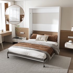 Queen Murphy bed, 65-inch foldable wall bed, with metal bed frame, solid wood support slats, concealed bed frame