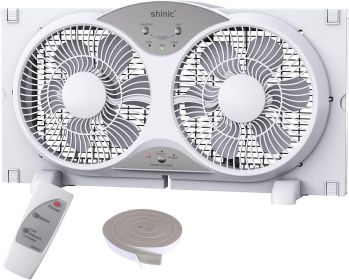 Window Fan with Reversible Airflow Quiet, Twin 9" Blades, Full Remote Control, 3 Functions-3 Speeds, Bathroom Kitchen Window Exhaust Fan