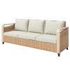 Rattan Wicker Sofa 3-Seater Outdoor Patio Sofa with Cushions for Garden Backyard Porch Beige