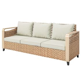 Rattan Wicker Sofa 3-Seater Outdoor Patio Sofa with Cushions for Garden Backyard Porch Beige