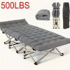 75-inch heavy-duty queen-size folding bed, 10-leg design for stable support, portable camping bed with side pockets and mattress