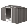 9' x 6' Outdoor Storage Shed, Garden Tool Metal Shed with Foundation Kit, Light Gray