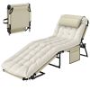 Folding Chaise Lounge Pool Chair with 4-level Reclining Back, Cushion, Side Pocket, Headrest, Beige