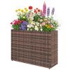 Tall Rectangular Planter with Removable Liner, Holes, PE Wicker Large Planter Box for Indoor Outdoor Plants, Brown