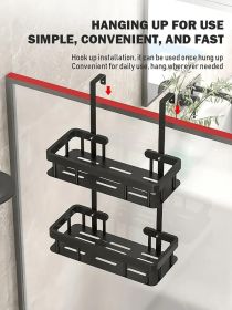 Over Door Shower Caddy, Black Rustproof Bathroom Organizer, 2-Tier Storage Rack, 11.81x5.31 Inch Shelves, No Drilling Required