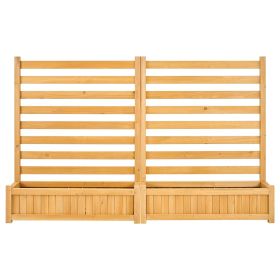 Wooden Privacy Fence, 36 x 45 inch Air Conditioner Fence, 2 Slatted Panel Solid Outdoor Wood Privacy Screen with 2 Planters, Metal Stakes