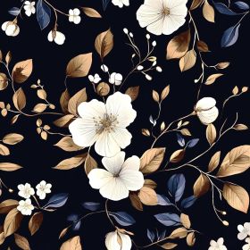 Dark Floral Wallpaper Peel and Stick Vintage Gold Leaf Contact Paper Black Floral Wallpaper Navy/Gold Leaf Waterproof Self-Adhesive Wall Covering for
