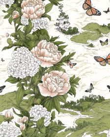 Floral Peel and Stick Wallpaper Beige Vintage Boho Leaf Contact Paper Butterfly Flower Wall Mural Home Vinyl Waterproof Self Adhesive Removable Renter