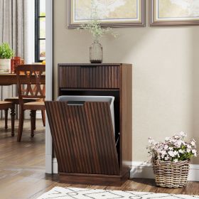 10-Gallon Woodgrain Tilt-Out Trash Can Cabinet Wooden Garbage Recycling Cabinet with Wave-Textured Hideaway Drawer&Pull-Out Bin-Multipurpose Kitchen/B