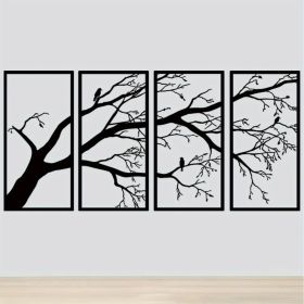 CIFbuy™ Iron Bare Branch & Bird 4-Panel Wall Art, Minimalist Style Wall Hanging, Nature Theme Home Decor (TikTok, Temu: Self-pickup available)