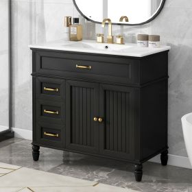 [Video] 36" Bathroom Vanity with Sink, Bathroom Cabinet with Drawers, Solid Frame and MDF Board, One Package, Black(same SKU: N725P195410B)