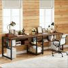Double Computer Desk with Bookshelf, Office Furniture