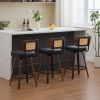 Set of 3 Counter Height Bar Stools - 26 inch Rattan Counter Height Stools with Cane Back, Upholstered Seat, Walnut Craftsmanship
