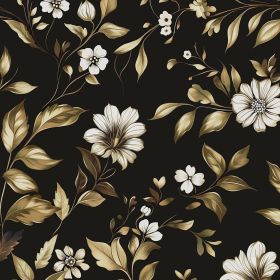 Dark Floral Wallpaper Peel and Stick Vintage Gold Leaf Contact Paper White Floral Wallpaper Waterproof Self-Adhesive Wall Covering for Bedroom Counter