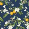 Dark Blue Floral Wallpaper Peel and Stick, Vintage Bird Leaf Fruit Contact Paper