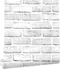 Brick Wallpaper Peel and Stick Contact Paper 120inL 18inW Faux 3D Brick Contact Paper for Walls White Gray Grey Self Adhesive Removable Wallpaper Back