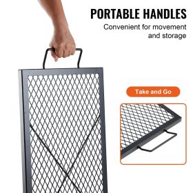 X-Marks Fire Pit Grill Grate, Rectangle Cooking Grate, Heavy Duty Steel Campfire BBQ Grill Grid with Handle & Support X Wire