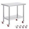 Stainless Steel Work Table 35 x 24 x 33 Inch, 700 LBS Load Capacity with 4 Wheels, 3 Adjustable Height Levels