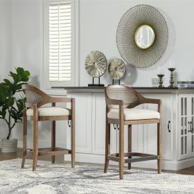 Americana Mid-Century Modern 26" Cane Back Counter Stool, Taupe Beige Textured Weave