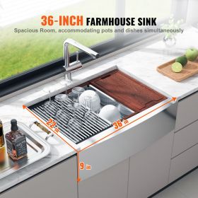 Farmhouse Kitchen Sink, 304 Stainless Steel Drop-In Sinks, Top Mount Single Bowl Basin with Ledge & Accessories
