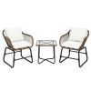 3 Pieces Patio Rattan Bistro Set with Cushions and Glass Table
