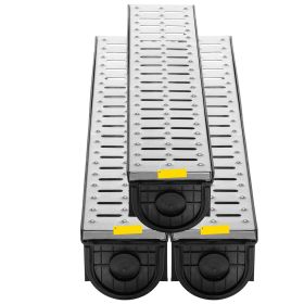 Trench Drain System, Channel Drain with Metal Grate, 5.9x5.1-Inch HDPE Drainage Trench, Black Plastic Garage Floor Drain, 3x39 Trench Drain Grate