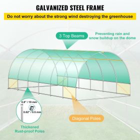 Walk-in Tunnel Greenhouse, 20 x 10 x 7 ft Portable Plant Hot House with Galvanized Steel Hoops, 3 Top Beams, Diagonal Poles