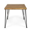 5 PCS Outdoor Dining Set for 4, Square Table with Acacia Wood Top & Rattan Chairs, 32.5" Modern Furniture Set for Patio, Deck, Backyard, Porch
