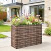 Tall Rectangular Planter with Removable Liner, Holes, PE Wicker Large Planter Box for Indoor Outdoor Plants, Brown