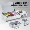 Refrigerated Condiment Prep Station, 130 W Countertop Refrigerated Condiment Station, with 1 1/3 Pan & 4 1/6 Pans, 304 Stainless Body and PC Lid