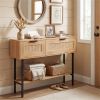 Natural Rattan Console Table with Storage Cabinets & Open Shelf, 40 Inch Entryway Table with Sturdy Carbon Steel Frame for Living Room, Hallway