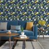 Dark Blue Floral Wallpaper Peel and Stick, Vintage Bird Leaf Fruit Contact Paper