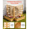 Wooden Privacy Fence, 36 x 45 inch Air Conditioner Fence, 2 Slatted Panel Solid Outdoor Wood Privacy Screen with 2 Planters, Metal Stakes