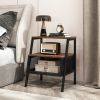 Industrial Nightstand 3-Tier End Table with 2 Open Shelves and Metal Mesh Compartment