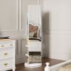360° Rotating 69"x16" Multifunctional Full Length Mirror with Hook Storage Rack Coat Rack with Mirror Solid Wood Floor Mirror Bedroom Living Room Cloa