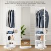 360° Rotating 69"x16" Multifunctional Full Length Mirror with Hook Storage Rack Coat Rack with Mirror Solid Wood Floor Mirror Bedroom Living Room Cloa