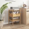 Nightstand Bamboo End Table with 2 Open Shelves and Drawer