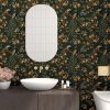 Peacock Wallpaper Peel and Stick, Dark Green Vintage Floral Contact Paper 17.5" x 118"