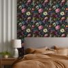 Dark Black Pink Flowers White Poppies Peony Floral Peel and Stick Wallpaper Stick on Contact Paper Vintage Wall Paper Easy Peel Off for nightstand Dra