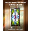 Stained Glass Window Panel, 17 x 29 in, Tiffany Style Hanging Transom Window Panel with Chain, Large Vertical Rectangle Stain Glass