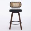 Set of 2 Counter Height Bar Stools - 26 inch Rattan Counter Height Stools with Cane Back, Upholstered Seat, Walnut Craftsmanship