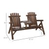 2-Seat Wooden Adirondack Chair, Patio Bench with Table, Outdoor Loveseat Fire Pit Chair for Porch, Backyard, Deck, Carbonized