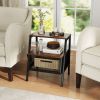 Industrial Nightstand 3-Tier End Table with 2 Open Shelves and Metal Mesh Compartment