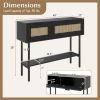Black Rattan Console Table with Storage Cabinets & Open Shelf, 40 Inch Entryway Table with Sturdy Carbon Steel Frame for Living Room, Hallway