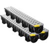 Trench Drain System, Channel Drain with Metal Grate, 5.9x5.1-Inch HDPE Drainage Trench, Black Plastic Garage Floor Drain, 3x39 Trench Drain Grate