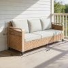 Rattan Wicker Sofa 3-Seater Outdoor Patio Sofa with Cushions for Garden Backyard Porch Beige